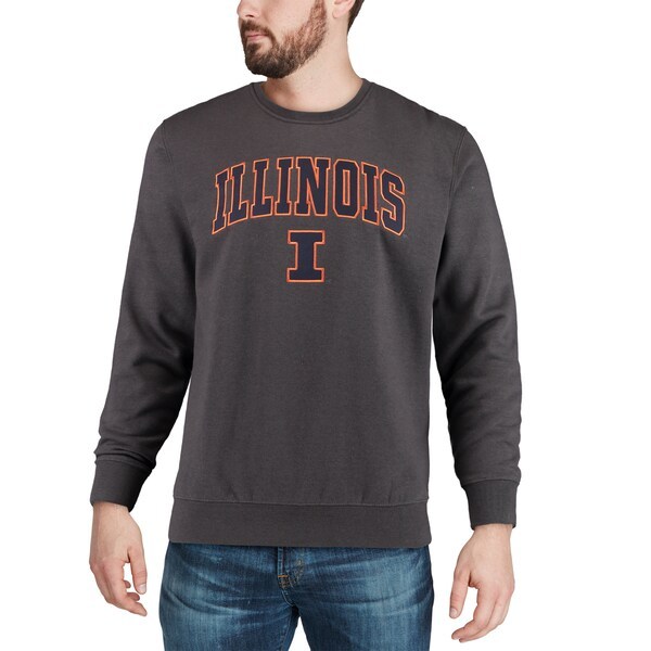 Illinois Fighting Illini Colosseum Arch & Logo Crew Neck Sweatshirt - Charcoal