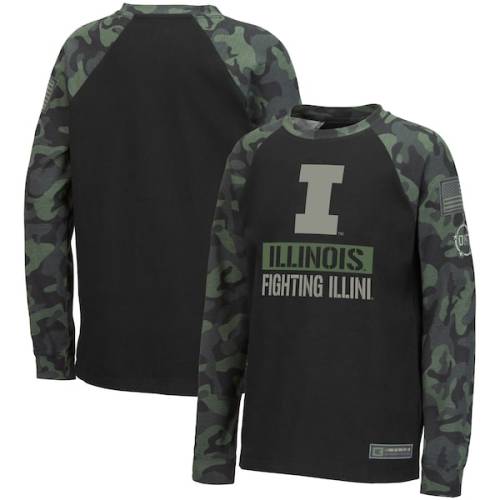 Illinois Fighting Illini Colosseum Youth OHT Military Appreciation Raglan Long Sleeve T-Shirt - Black/Camo