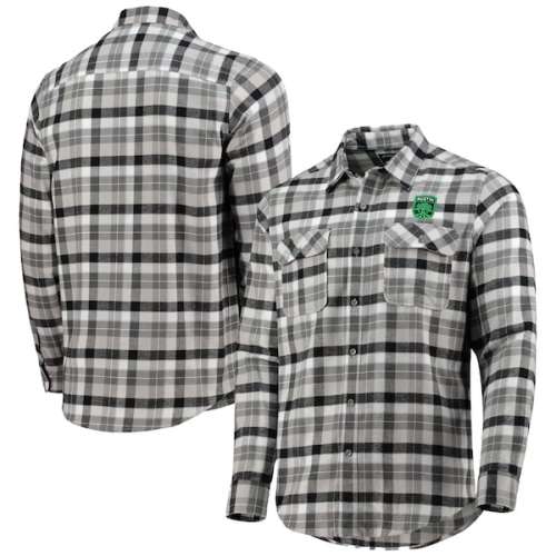 Austin FC Antigua Ease Flannel Long Sleeve Button-Up Shirt - Black/Gray