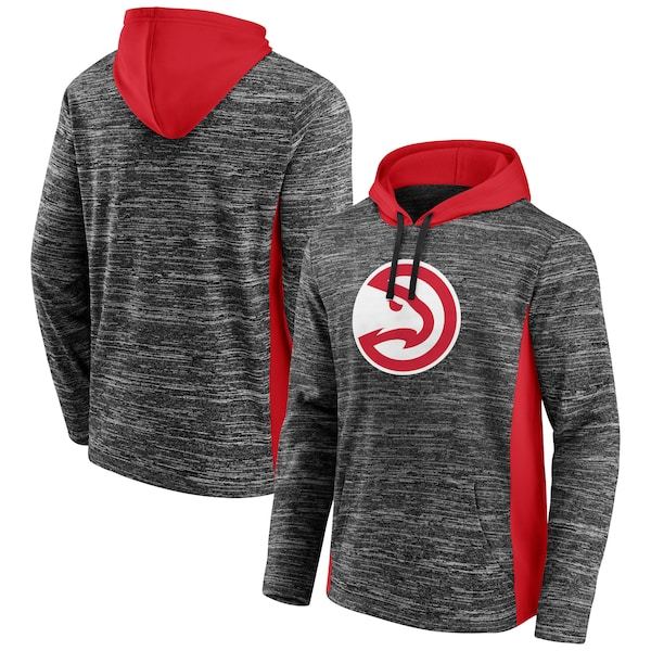 Atlanta Hawks Fanatics Branded Instant Replay Colorblocked Pullover Hoodie - Heathered Charcoal/Red