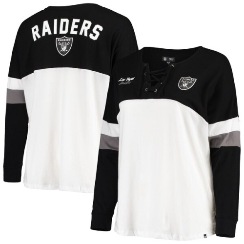 Las Vegas Raiders New Era Women's Plus Size Athletic Varsity Lace-Up V-Neck Long Sleeve T-Shirt - White/Black