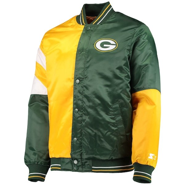 Green Bay Packers Starter Leader Varsity Satin Full-Snap Jacket - Green/Gold