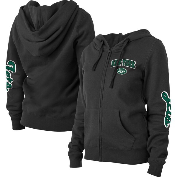 New York Jets New Era Women's Playmaker Fleece Full-Zip Hoodie - Black