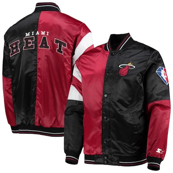 Miami Heat Starter 75th Anniversary Leader Color Block Satin Full-Snap Jacket - Red/Black