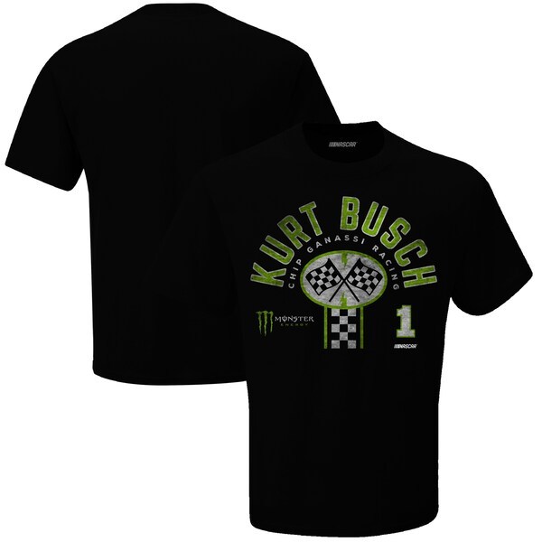 Kurt Busch Checkered Flag Monster Energy Pit Stop T-Shirt - Heather Gray