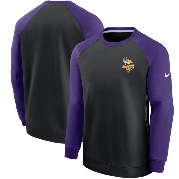 Minnesota Vikings Nike Historic Raglan Crew Performance Sweater - Black/Purple