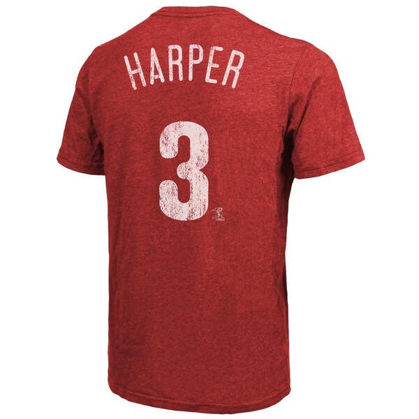 Bryce Harper Philadelphia Phillies Majestic Threads Name & Number Tri-Blend T-Shirt - Red