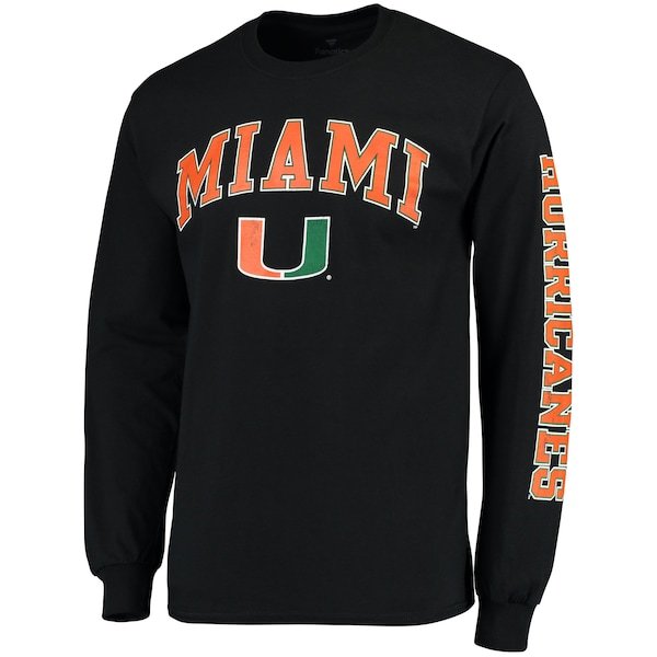 Miami Hurricanes Fanatics Branded Distressed Arch Over Logo Long Sleeve Hit T-Shirt - Black