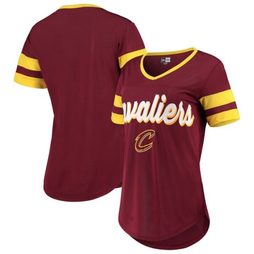 Cleveland Cavaliers New Era Women's Contrast Insert V-Neck T-Shirt - Wine/Gold