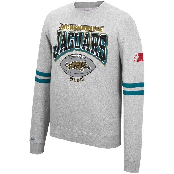 Jacksonville Jaguars Mitchell & Ness Allover Print Fleece Pullover Sweatshirt - Heathered Gray
