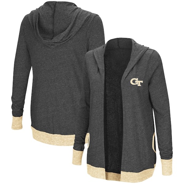 Georgia Tech Yellow Jackets Colosseum Women's Steeplechase Open Cardigan with Hood - Charcoal