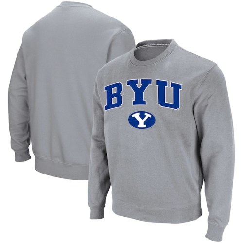 BYU Cougars Colosseum Team Arch & Logo Tackle Twill Pullover Sweatshirt - Heathered Gray