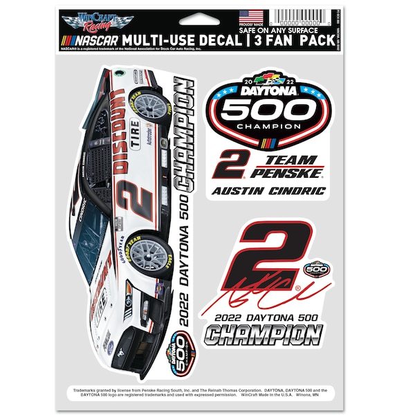 Austin Cindric WinCraft 2022 Daytona 500 Champion 3-Piece Fan Decal Set
