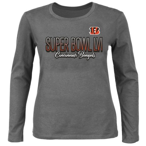 Cincinnati Bengals Fanatics Branded Women's Super Bowl LVI Bound Plus Size Color Fade Scoop Neck Long Sleeve T-Shirt - Charcoal