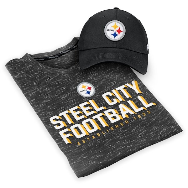 Pittsburgh Steelers Fanatics Branded Team T-Shirt and Adjustable Hat Combo Set - Black/Heathered Black