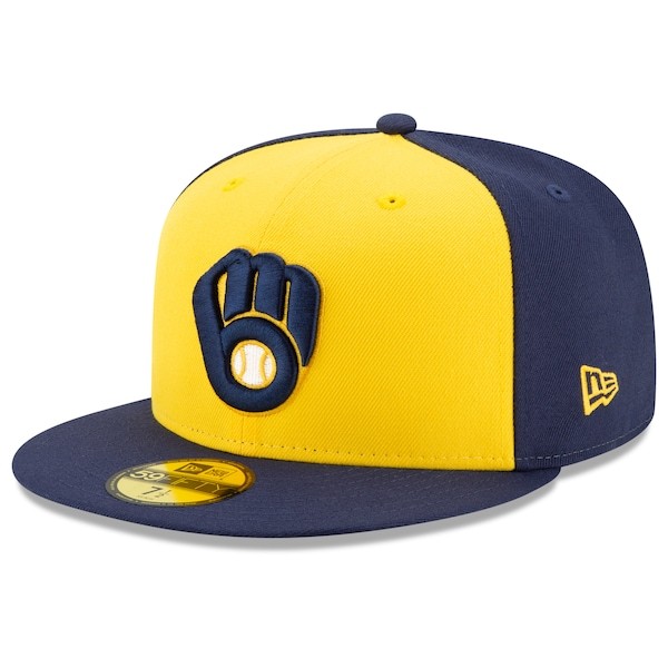 Milwaukee Brewers New Era Alternate Authentic Collection On-Field 59FIFTY Fitted Hat - Navy/Yellow
