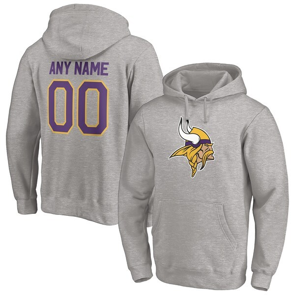 Minnesota Vikings Fanatics Branded Personalized Winning Streak Logo Name & Number Pullover Hoodie - Heathered Gray