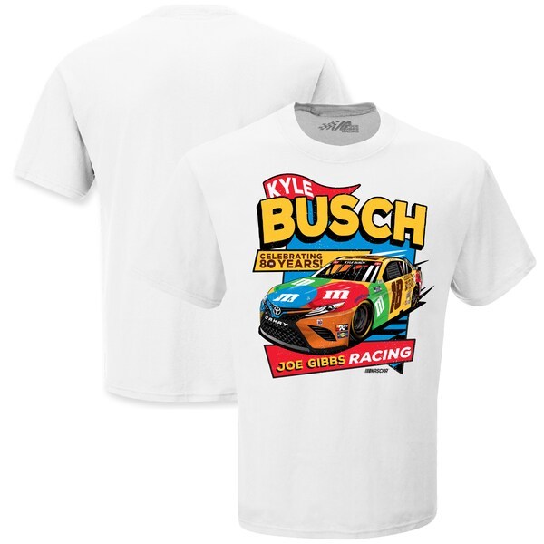 Kyle Busch Joe Gibbs Racing Team Collection Celebrating 80 Years M&M's Car Graphic 1-Spot T-Shirt - White