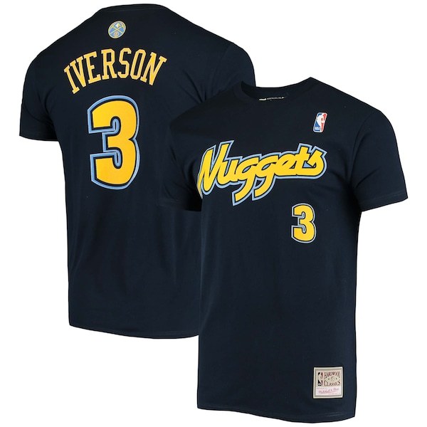 Allen Iverson Denver Nuggets Mitchell & Ness Hardwood Classics Stitch Name & Number T-Shirt - Navy