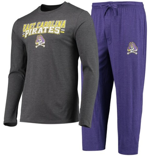 ECU Pirates Concepts Sport Meter Long Sleeve T-Shirt & Pants Sleep Set - Purple/Heathered Charcoal