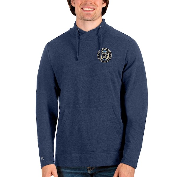Philadelphia Union Antigua Reward Crossover Neckline Pullover Sweatshirt - Heathered Navy