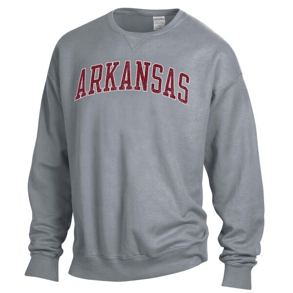 Arkansas Razorbacks ComfortWash Garment Dyed Fleece Crewneck Pullover Sweatshirt - Gray