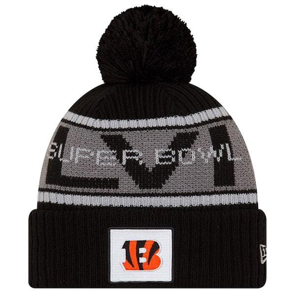 Cincinnati Bengals New Era Super Bowl LVI Bound Cuffed Pom Knit Hat - Black
