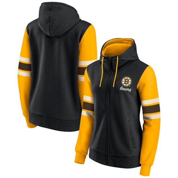 Boston Bruins Fanatics Branded Women's Script Fleece Full-Zip Hoodie - Black/Gold