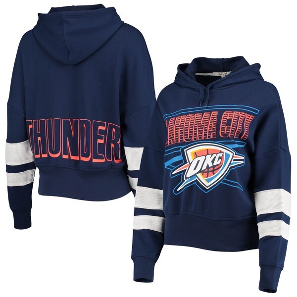 Oklahoma City Thunder Junk Food Women's Throwback Stripe Pullover Hoodie - Navy