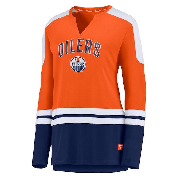 Connor McDavid Edmonton Oilers Fanatics Branded Women's Power Player Long Sleeve Notch Neck T-Shirt - Orange/Navy