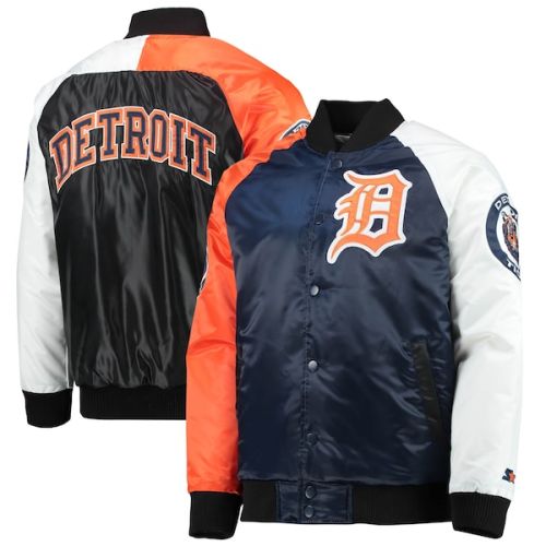 Detroit Tigers Starter Varsity Tri-Color Satin Full-Snap Jacket - Navy/Orange
