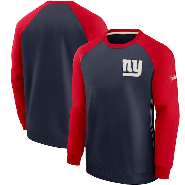 New York Giants Nike Historic Raglan Crew Performance Sweater - Navy/Red