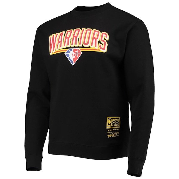 Golden State Warriors Mitchell & Ness Classic Edition Warriors Origin 75th Anniversary Wordmark Pullover Sweatshirt - Black