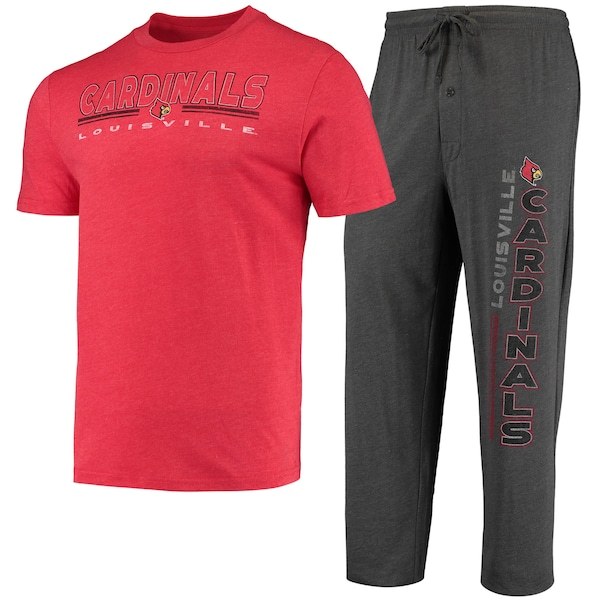 Louisville Cardinals Concepts Sport Meter T-Shirt & Pants Sleep Set - Heathered Charcoal/Red