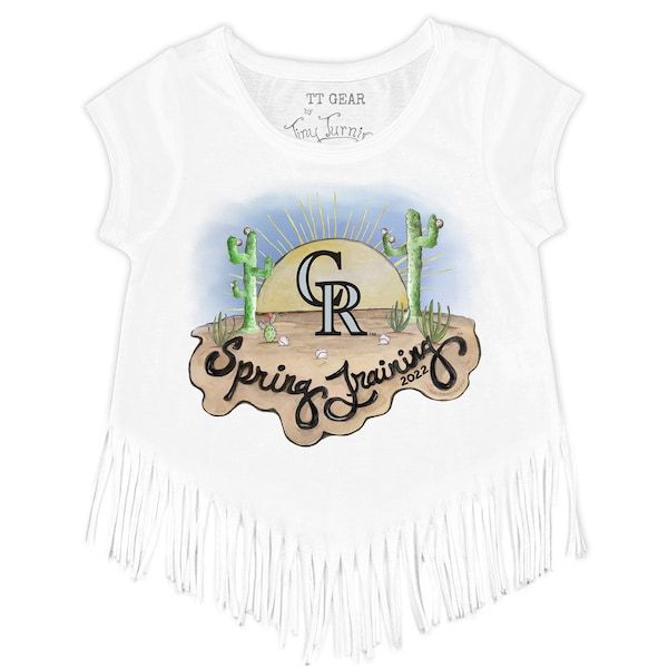 Colorado Rockies Tiny Turnip Girls Toddler 2022 Spring Training Fringe T-Shirt - White