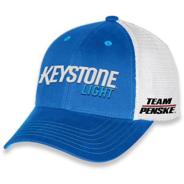 Brad Keselowski Team Penske Keystone Light Sponsor Trucker Snapback Adjustable Hat - Blue/White
