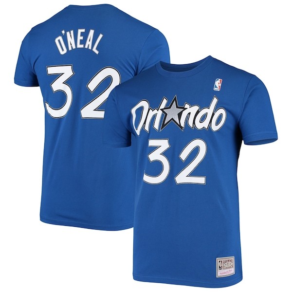 Shaquille O'Neal Orlando Magic Mitchell & Ness Hardwood Classics Stitch Name & Number T-Shirt - Blue