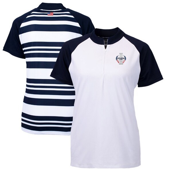2021 Solheim Cup Cutter & Buck Women's Official Saturday Stripe Mock Neck Polo - White