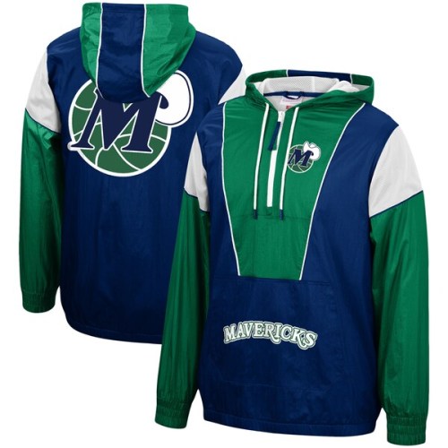 Dallas Mavericks Mitchell & Ness Hardwood Classics Highlight Reel Half-Zip Windbreaker Hoodie Jacket - Navy/Green