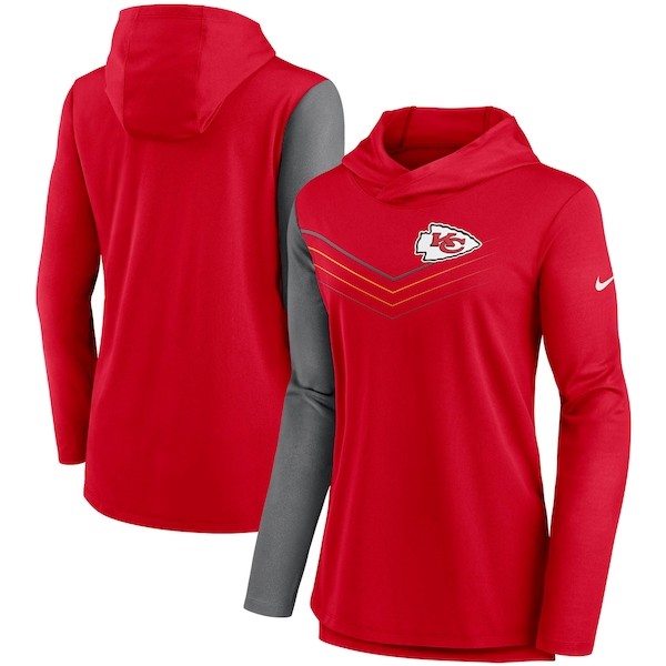 Kansas City Chiefs Nike Women's Chevron Hoodie Performance Long Sleeve T-Shirt - Red/Heathered Charcoal