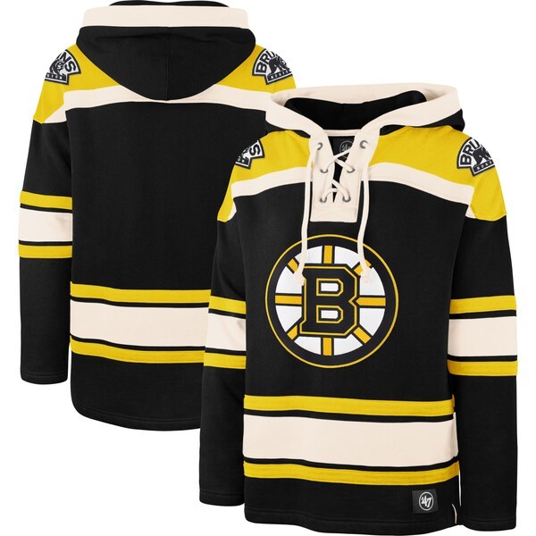 Boston Bruins '47 Superior Lacer Pullover Hoodie - Black/Gold