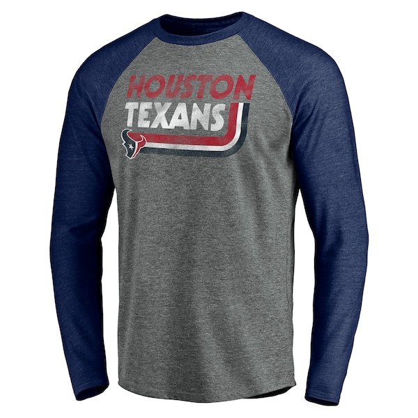 Houston Texans Fanatics Branded Vintage On The Ropes Raglan Tri-Blend Long Sleeve T-Shirt - Heathered Gray/Heathered Navy