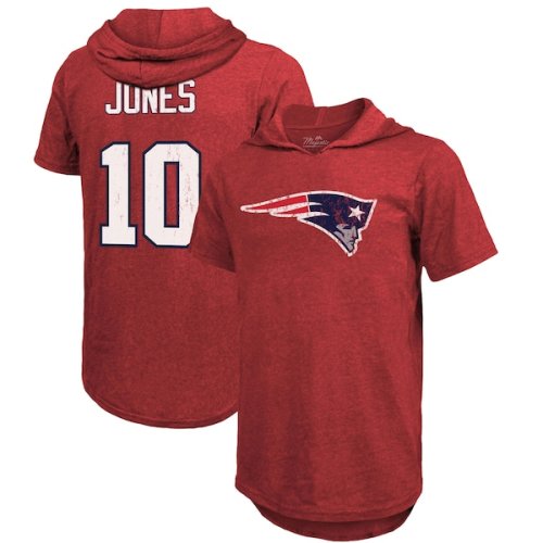 Mac Jones New England Patriots Fanatics Branded Player Name & Number Tri-Blend Short Sleeve Hoodie T-Shirt - Red