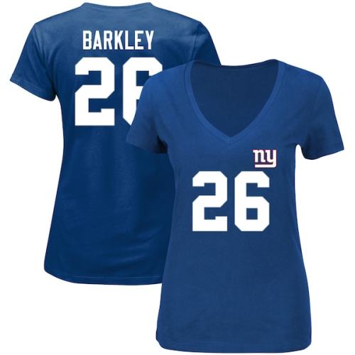 Saquon Barkley New York Giants Majestic Women's Plus Size Fair Catch Name & Number V-Neck T-Shirt - Royal