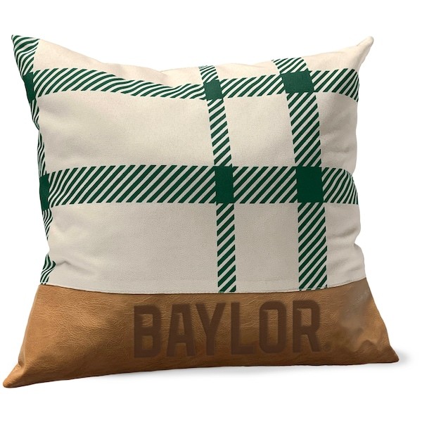 Baylor Bears 18'' x 18'' Farmhouse Plaid and Faux Leather Throw Pillow