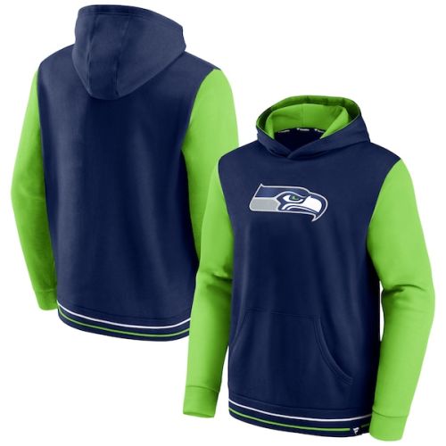 Seattle Seahawks Fanatics Branded Block Party Pullover Hoodie - College Navy/Neon Green