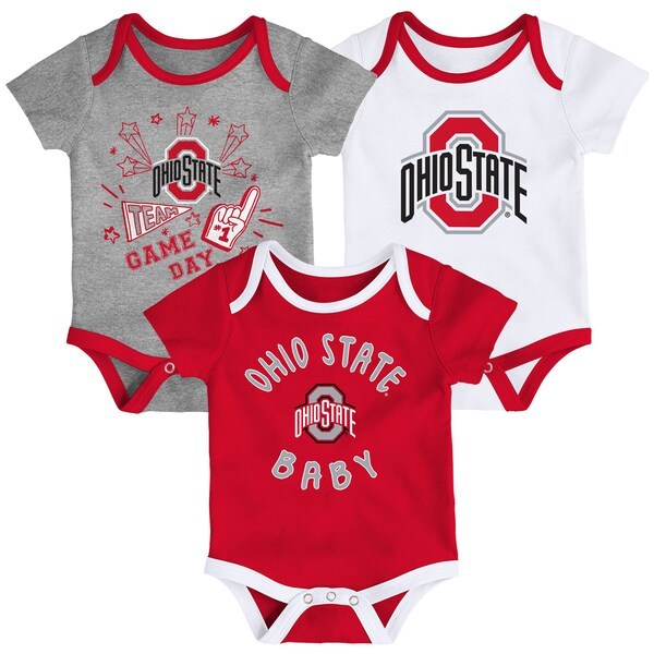 Ohio State Buckeyes Newborn & Infant Champ 3-Pack Bodysuit Set - Scarlet/White/Heathered Gray