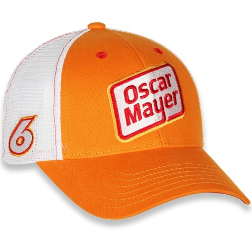Ryan Newman Checkered Flag Oscar Mayer Sponsor Adjustable Trucker Hat - Orange/White