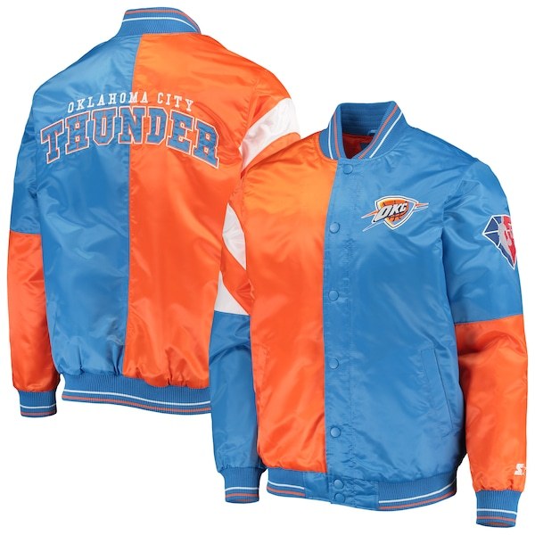 Oklahoma City Thunder Starter 75th Anniversary Leader Color Block Satin Full-Snap Jacket - Orange/Blue