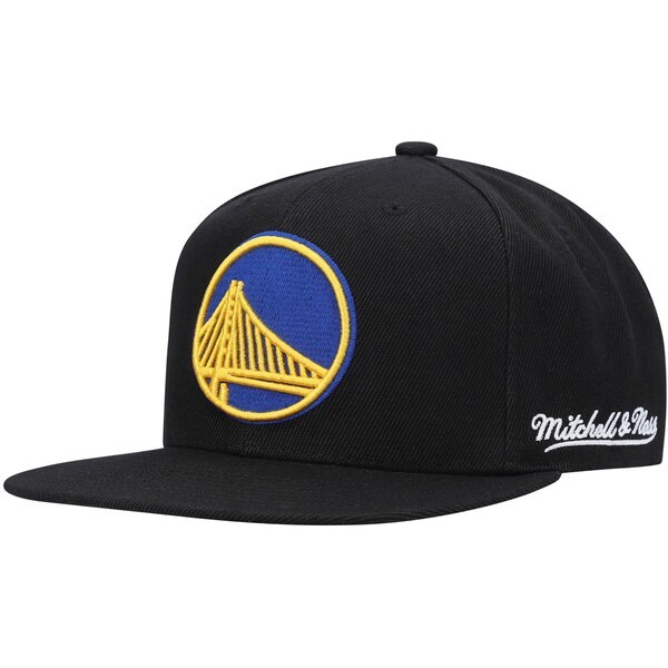 Golden State Warriors Mitchell & Ness English Dropback Snapback Hat - Black